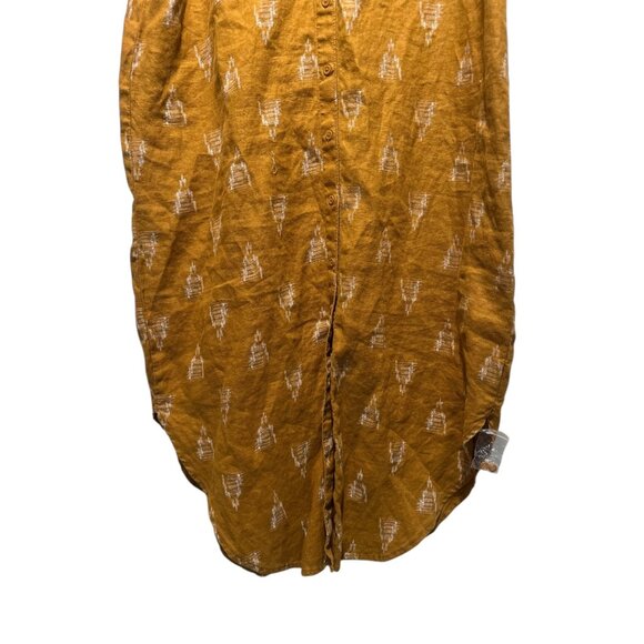 Garnet Hill 100% Linen Maxi Shirtdress Tunic Womens XL Mustard Sundress Tribal - Picture 7 of 15